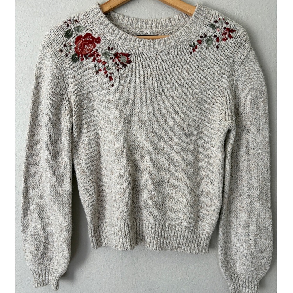 Vintage Y2K Abercrombie & Fitch Womens Floral Embroidered Knit Sweater S Cottage